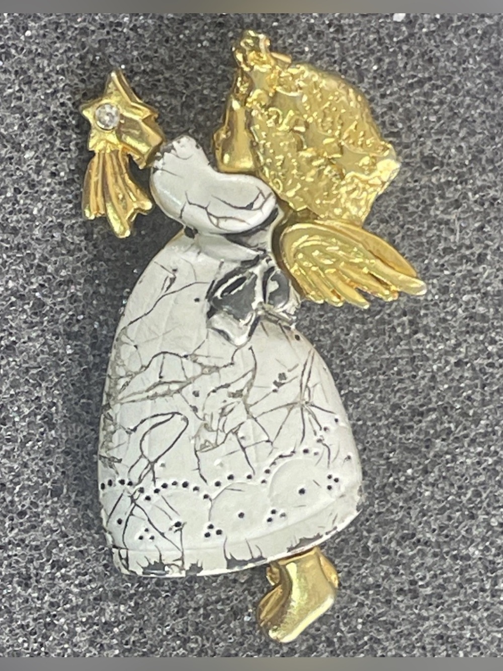 Vintage Danecraft Angel Brooch Silver and Gold Tone Holding Shooting Star Pin